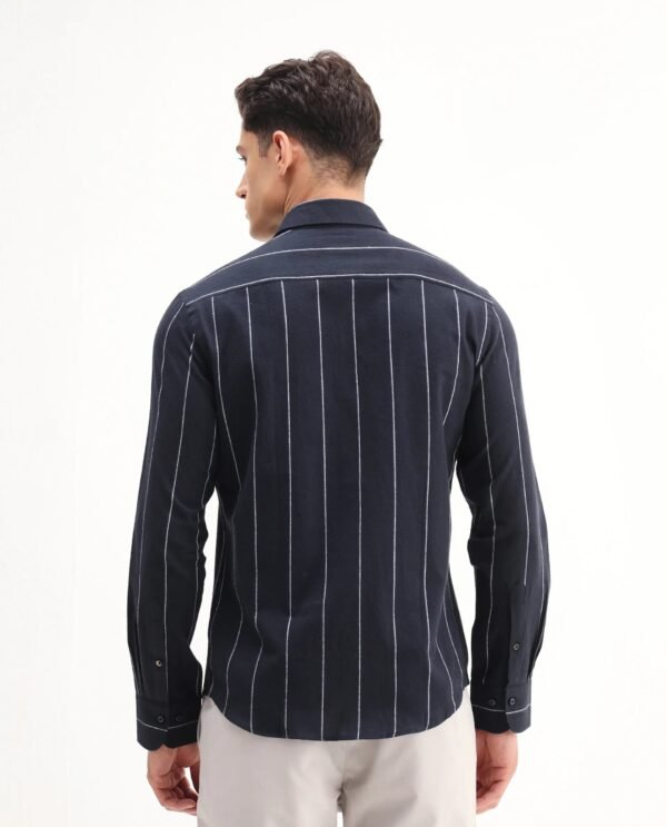 Rare Rabbit Men's Beymen Navy Cotton Striped Print Regular Fit Full Sleeve Collared Shirt