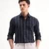 Rare Rabbit Men's Beymen Navy Cotton Striped Print Regular Fit Full Sleeve Collared Shirt