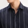 Rare Rabbit Men's Beymen Navy Cotton Striped Print Regular Fit Full Sleeve Collared Shirt
