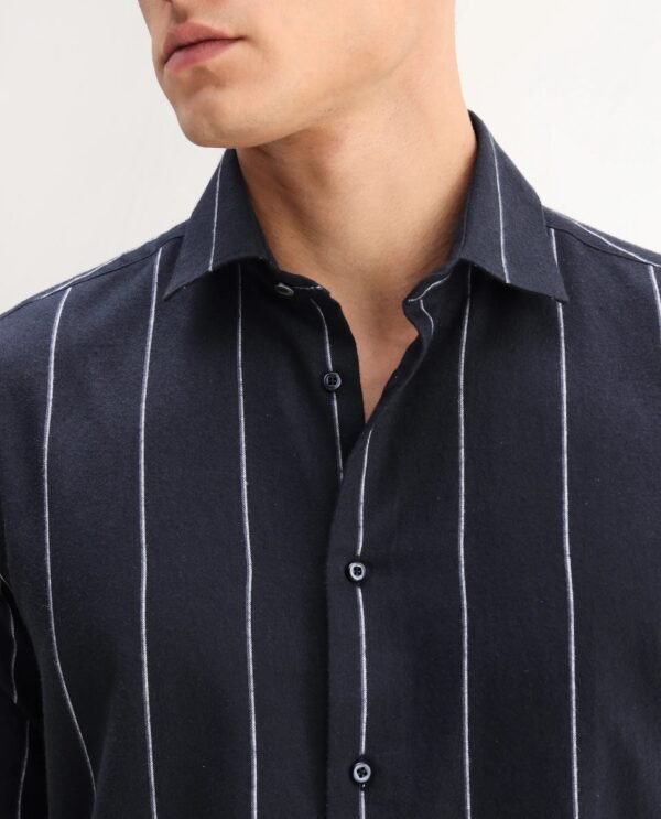 Rare Rabbit Men's Beymen Navy Cotton Striped Print Regular Fit Full Sleeve Collared Shirt
