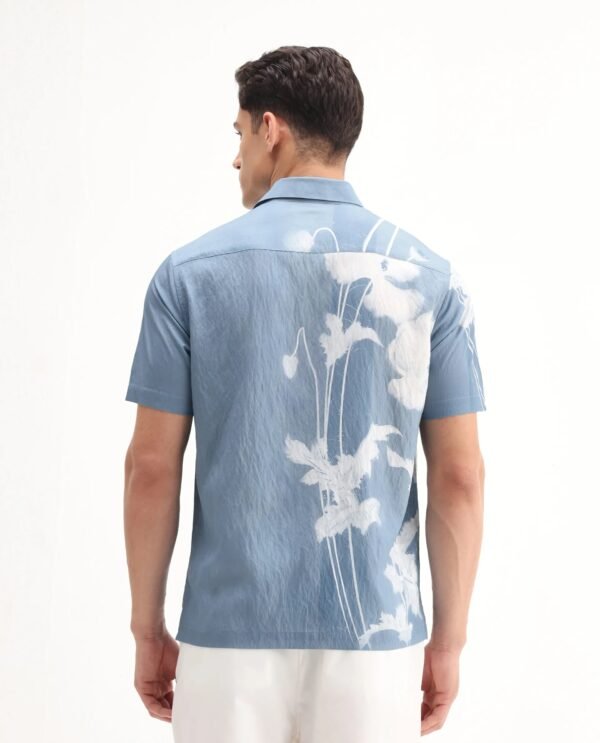 Rare Rabbit Men's Groti Light Blue Viscose Blend Floral Print Relaxed Fit Half Sleeve Collared Shirt