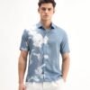 Rare Rabbit Men's Groti Light Blue Viscose Blend Floral Print Relaxed Fit Half Sleeve Collared Shirt