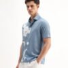 Rare Rabbit Men's Groti Light Blue Viscose Blend Floral Print Relaxed Fit Half Sleeve Collared Shirt