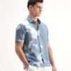 Rare Rabbit Men's Groti Light Blue Viscose Blend Floral Print Relaxed Fit Half Sleeve Collared Shirt