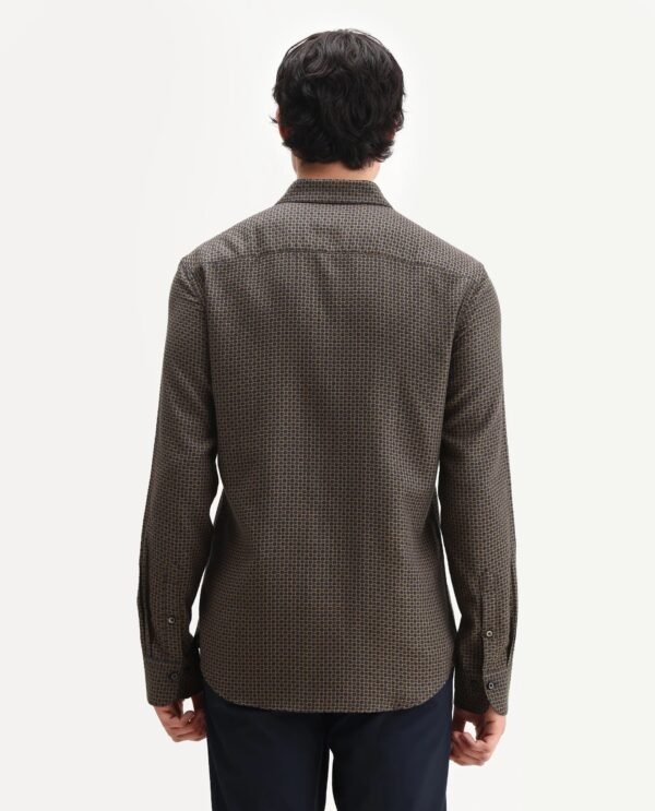 Rare Rabbit Men's Juxe Brown Cotton Fabric Spread Collar Regular Fit Geometric Print Shirt