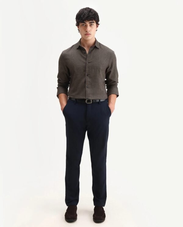 Rare Rabbit Men's Juxe Brown Cotton Fabric Spread Collar Regular Fit Geometric Print Shirt