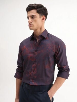 Rare Rabbit Men's Luri Purple Viscose Floral Print Regular Fit Full Sleeve Collared Shirt