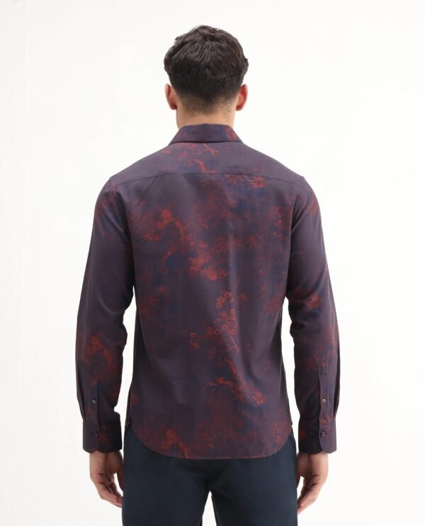 Rare Rabbit Men's Luri Purple Viscose Floral Print Regular Fit Full Sleeve Collared Shirt