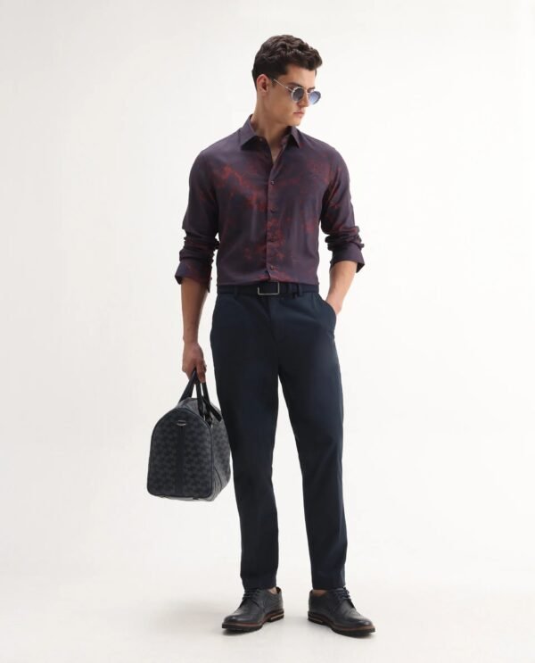 Rare Rabbit Men's Luri Purple Viscose Floral Print Regular Fit Full Sleeve Collared Shirt