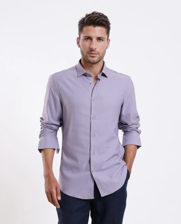 Rare Rabbit Men's Mero-25 Light Purple Viscose Striped Print Regular Fit Full Sleeve Collared Shirt