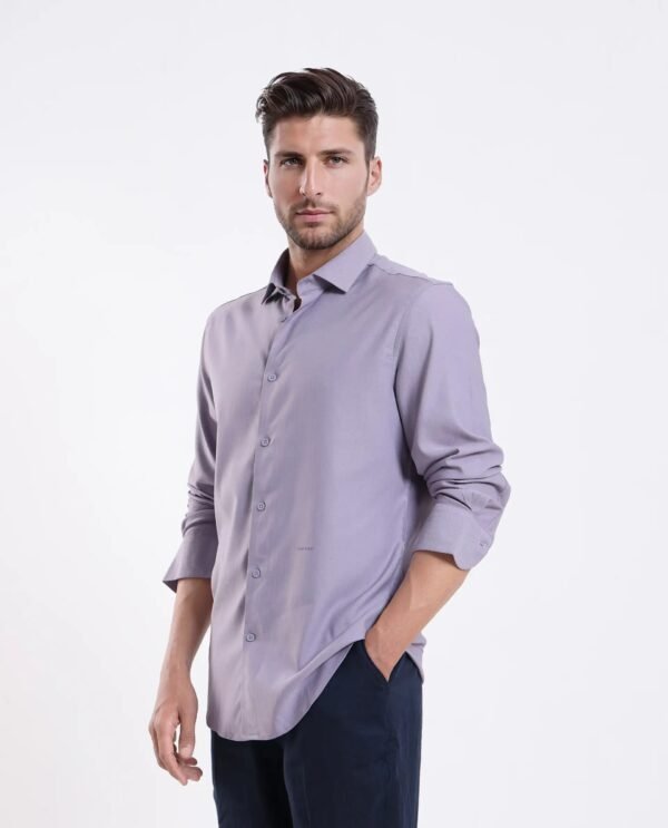 Rare Rabbit Men's Mero-25 Light Purple Viscose Striped Print Regular Fit Full Sleeve Collared Shirt