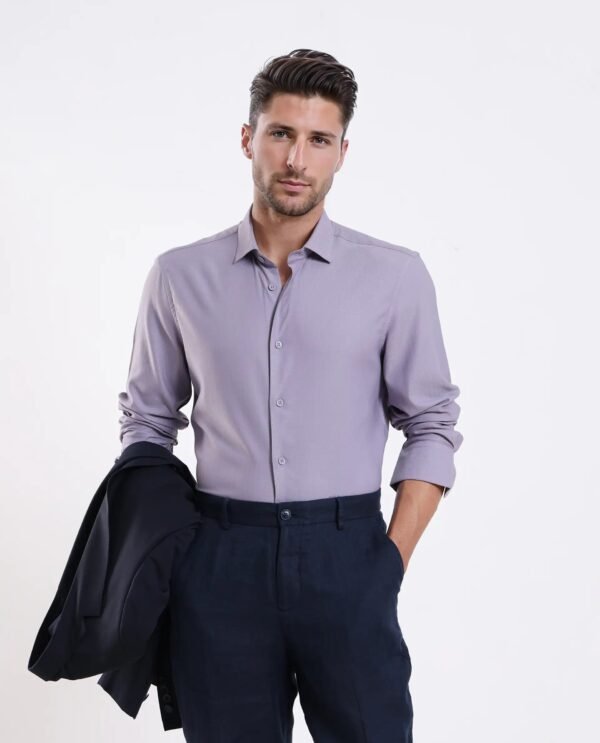 Rare Rabbit Men's Mero-25 Light Purple Viscose Striped Print Regular Fit Full Sleeve Collared Shirt