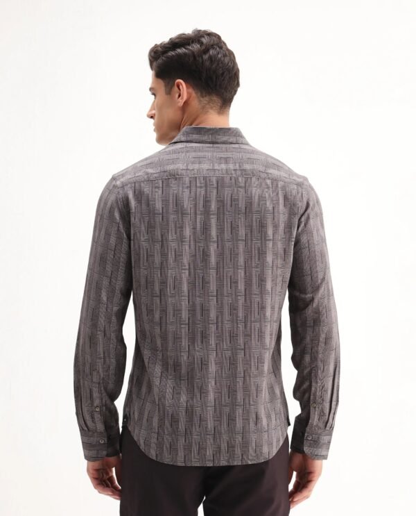 Rare Rabbit Men's Nira Brown Viscose Geometric Print Regular Fit Full Sleeve Collared Shirt