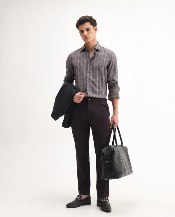 Rare Rabbit Men's Nira Brown Viscose Geometric Print Regular Fit Full Sleeve Collared Shirt