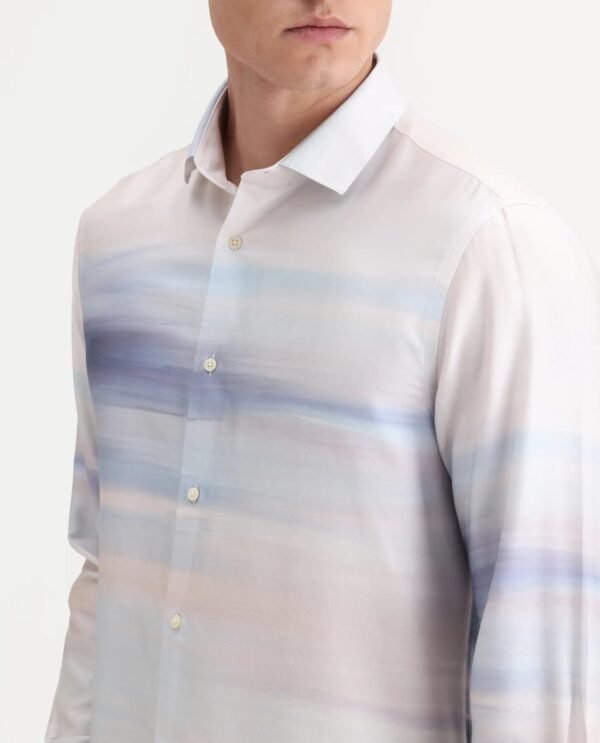 Rare Rabbit Men's Pumot Off White Cotton Blend Abstract Print Regular Fit Full Sleeve Collared Shirt