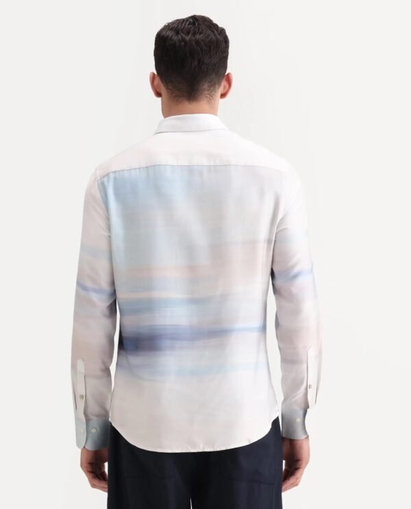 Rare Rabbit Men's Pumot Off White Cotton Blend Abstract Print Regular Fit Full Sleeve Collared Shirt