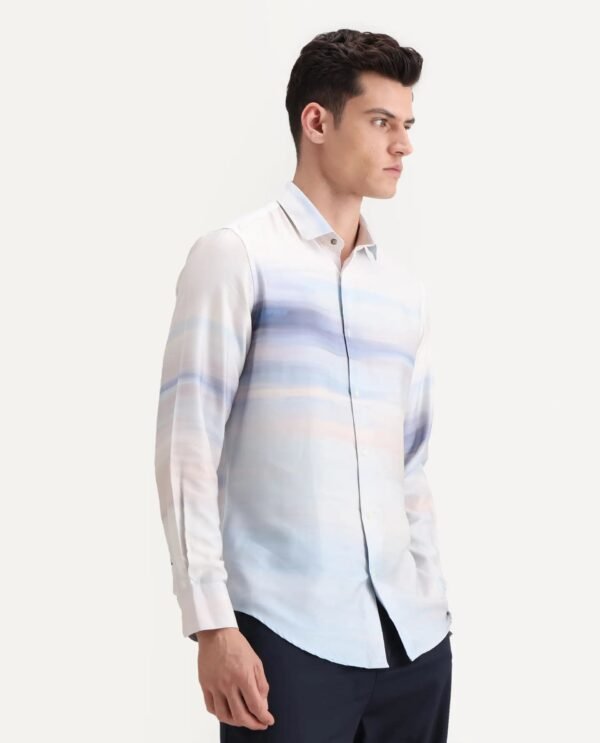 Rare Rabbit Men's Pumot Off White Cotton Blend Abstract Print Regular Fit Full Sleeve Collared Shirt