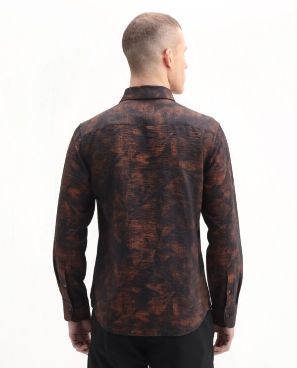 Rare Rabbit Men's Retro Dusky Brown Viscose Blend Abstract Print Regular Fit Full Sleeve Collared Shirt