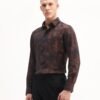 Rare Rabbit Men's Retro Dusky Brown Viscose Blend Abstract Print Regular Fit Full Sleeve Collared Shirt