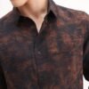 Rare Rabbit Men's Retro Dusky Brown Viscose Blend Abstract Print Regular Fit Full Sleeve Collared Shirt