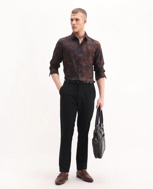 Rare Rabbit Men's Retro Dusky Brown Viscose Blend Abstract Print Regular Fit Full Sleeve Collared Shirt