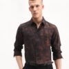 Rare Rabbit Men's Retro Dusky Brown Viscose Blend Abstract Print Regular Fit Full Sleeve Collared Shirt