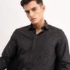 Rare Rabbit Men's Ringer-S Black Cotton Jacquard Regular Fit Full Sleeve Collared Shirt