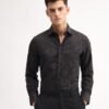 Rare Rabbit Men's Ringer-S Black Cotton Jacquard Regular Fit Full Sleeve Collared Shirt