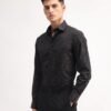 Rare Rabbit Men's Ringer-S Black Cotton Jacquard Regular Fit Full Sleeve Collared Shirt