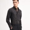 Rare Rabbit Men's Ringer-S Black Cotton Jacquard Regular Fit Full Sleeve Collared Shirt