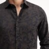 Rare Rabbit Men's Ringer-S Black Cotton Jacquard Regular Fit Full Sleeve Collared Shirt