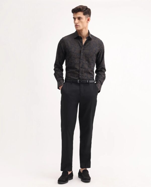 Rare Rabbit Men's Ringer-S Black Cotton Jacquard Regular Fit Full Sleeve Collared Shirt