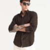 Rare Rabbit Men's Buita Dark Brown Cotton Plain Regular Fit Full Sleeve Collared Shirt