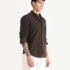 Rare Rabbit Men's Buita Dark Brown Cotton Plain Regular Fit Full Sleeve Collared Shirt