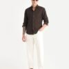 Rare Rabbit Men's Buita Dark Brown Cotton Plain Regular Fit Full Sleeve Collared Shirt