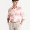 Rare Rabbit Men's Grim-25 Peach Viscose Floral Print Regular Fit Full Sleeve Collared Shirt