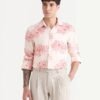 Rare Rabbit Men's Grim-25 Peach Viscose Floral Print Regular Fit Full Sleeve Collared Shirt