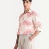 Rare Rabbit Men's Grim-25 Peach Viscose Floral Print Regular Fit Full Sleeve Collared Shirt