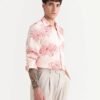 Rare Rabbit Men's Grim-25 Peach Viscose Floral Print Regular Fit Full Sleeve Collared Shirt