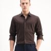 Rare Rabbit Men's Vert-Ls-25 Brown Cotton Plain Regular Fit Full Sleeve Collared Shirt