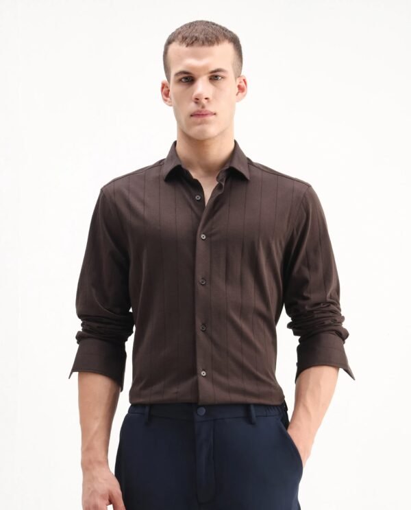 Rare Rabbit Men's Vert-Ls-25 Brown Cotton Plain Regular Fit Full Sleeve Collared Shirt