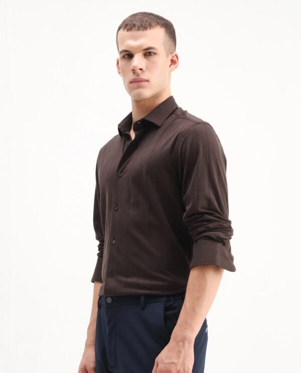 Rare Rabbit Men's Vert-Ls-25 Brown Cotton Plain Regular Fit Full Sleeve Collared Shirt