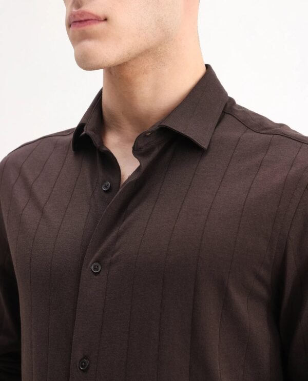 Rare Rabbit Men's Vert-Ls-25 Brown Cotton Plain Regular Fit Full Sleeve Collared Shirt