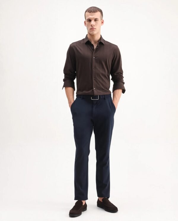 Rare Rabbit Men's Vert-Ls-25 Brown Cotton Plain Regular Fit Full Sleeve Collared Shirt