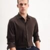 Rare Rabbit Men's Vert-Ls-25 Brown Cotton Plain Regular Fit Full Sleeve Collared Shirt
