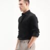 Rare Rabbit Men's Como-26 Black Satin Plain Regular Fit Full Sleeve Collared Shirt