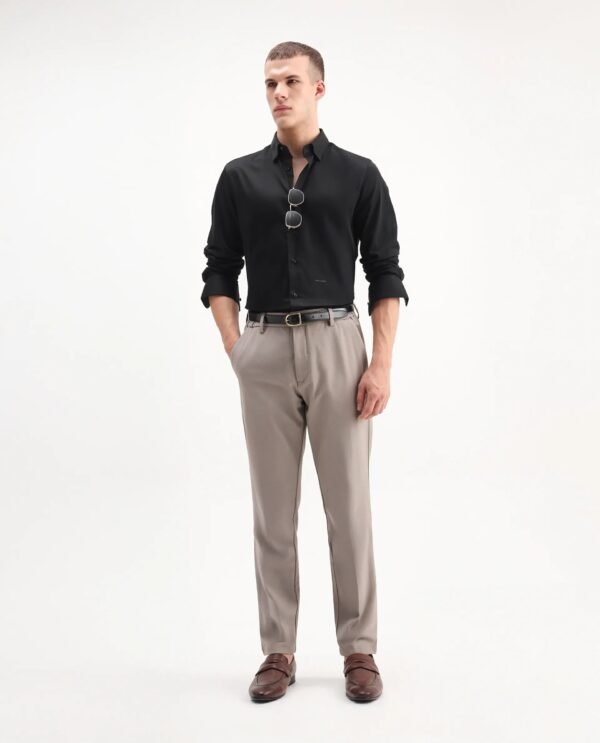 Rare Rabbit Men's Como-26 Black Satin Plain Regular Fit Full Sleeve Collared Shirt